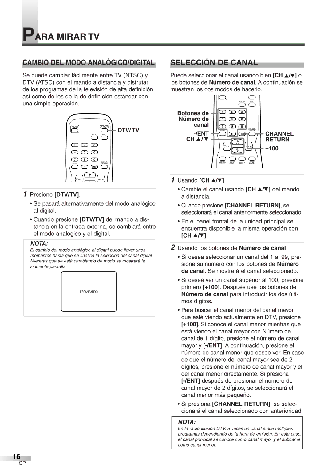 Sylvania 6427GFF owner manual Para Mirar TV, Selección DE Canal, Botones de Número de Canal 