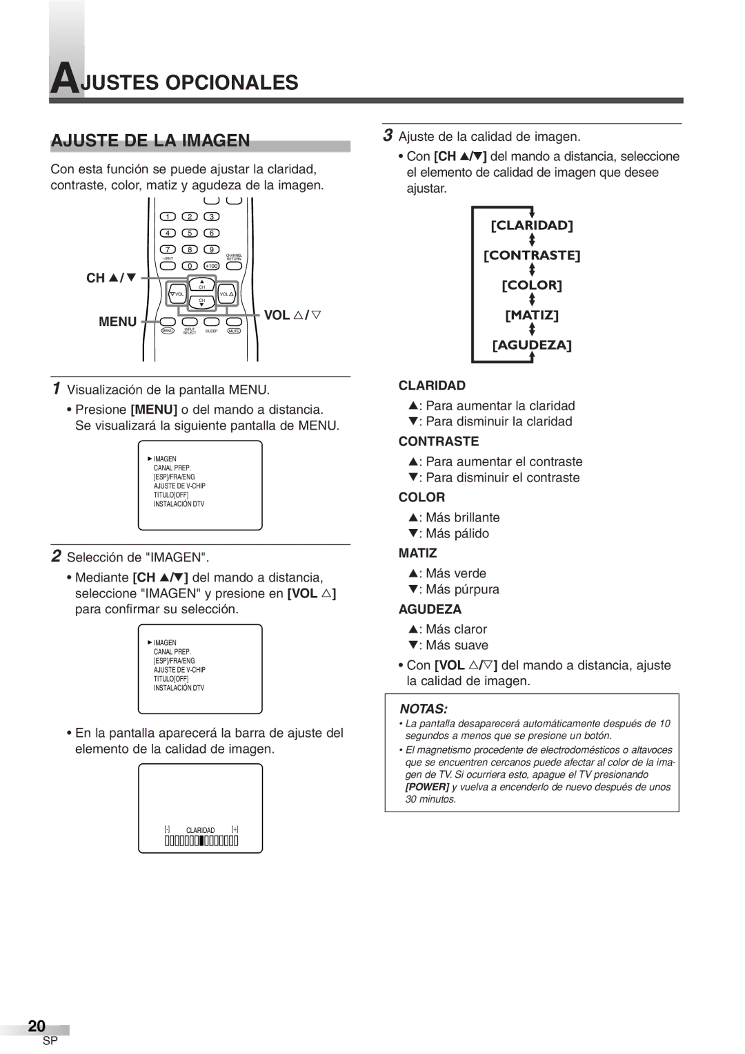 Sylvania 6427GFF owner manual Ajustes Opcionales, Ajuste DE LA Imagen 