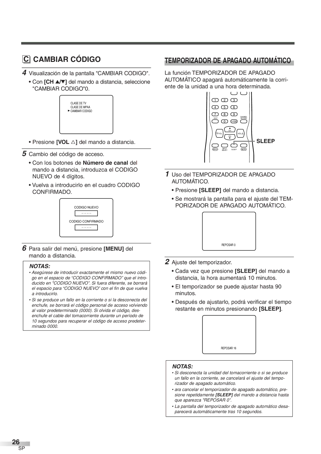 Sylvania 6427GFF owner manual Cambiar Código, Porizador DE Apagado Automático 