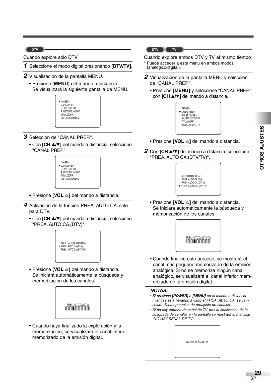 Sylvania 6427GFF owner manual Cuando explore ambos DTV y TV al mismo tiempo, PREA. Auto CA.DTV/TV 