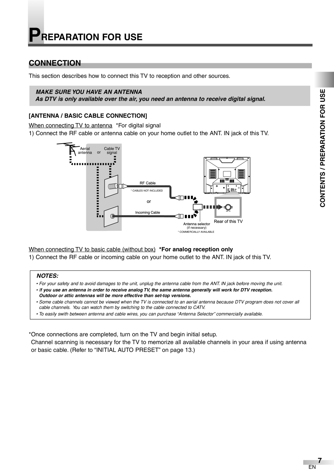 Sylvania 6427GFF owner manual Connection, Contents / Preparation for USE 