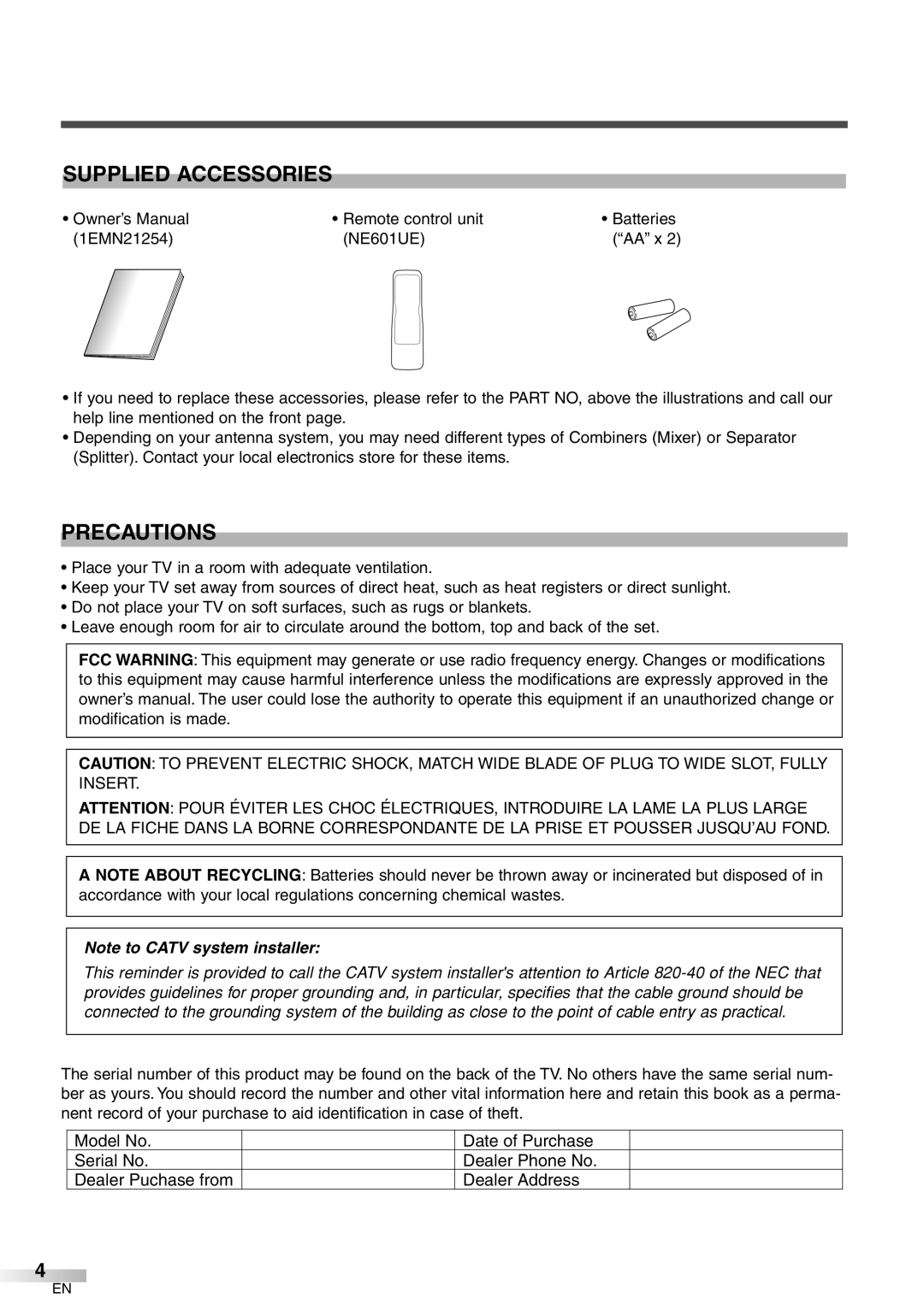 Sylvania 6427GFG A owner manual Supplied Accessories, Precautions 