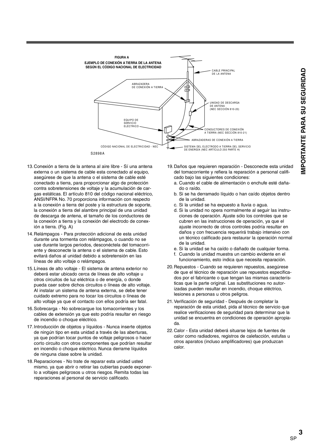 Sylvania 6427GFG A owner manual Importante Para SU Seguridad, Según EL Código Nacional DE Electricidad 