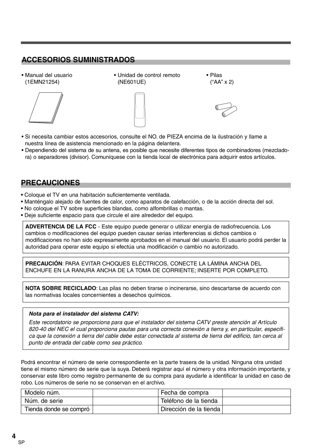 Sylvania 6427GFG A owner manual Accesorios Suministrados, Precauciones 