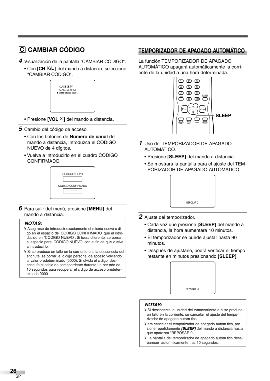 Sylvania 6427GFG A owner manual Cambiar Código, Cambiar Codigo, Porizador DE Apagado Automático 