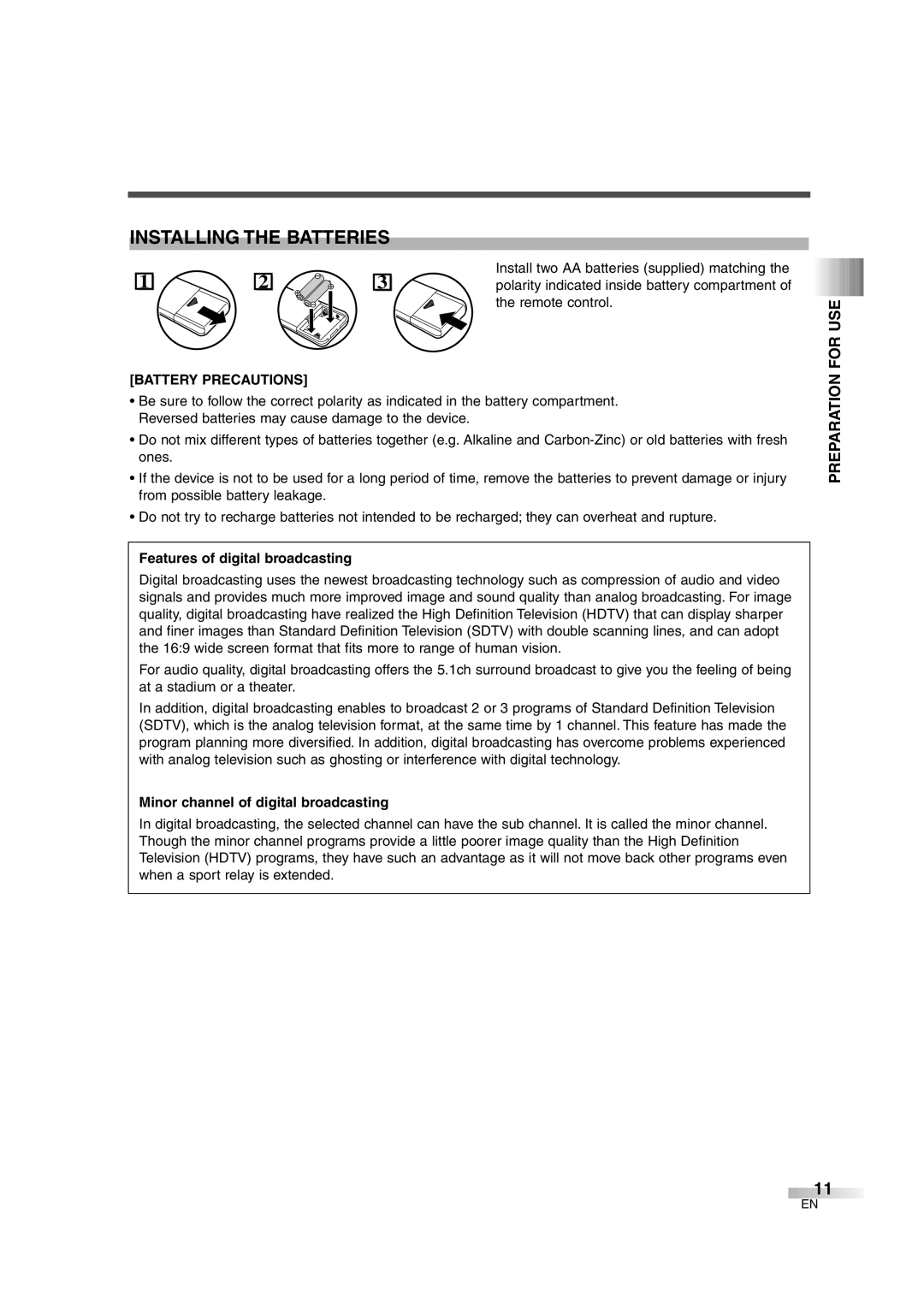 Sylvania 6427GFG owner manual Remote control, Battery Precautions, Features of digital broadcasting 