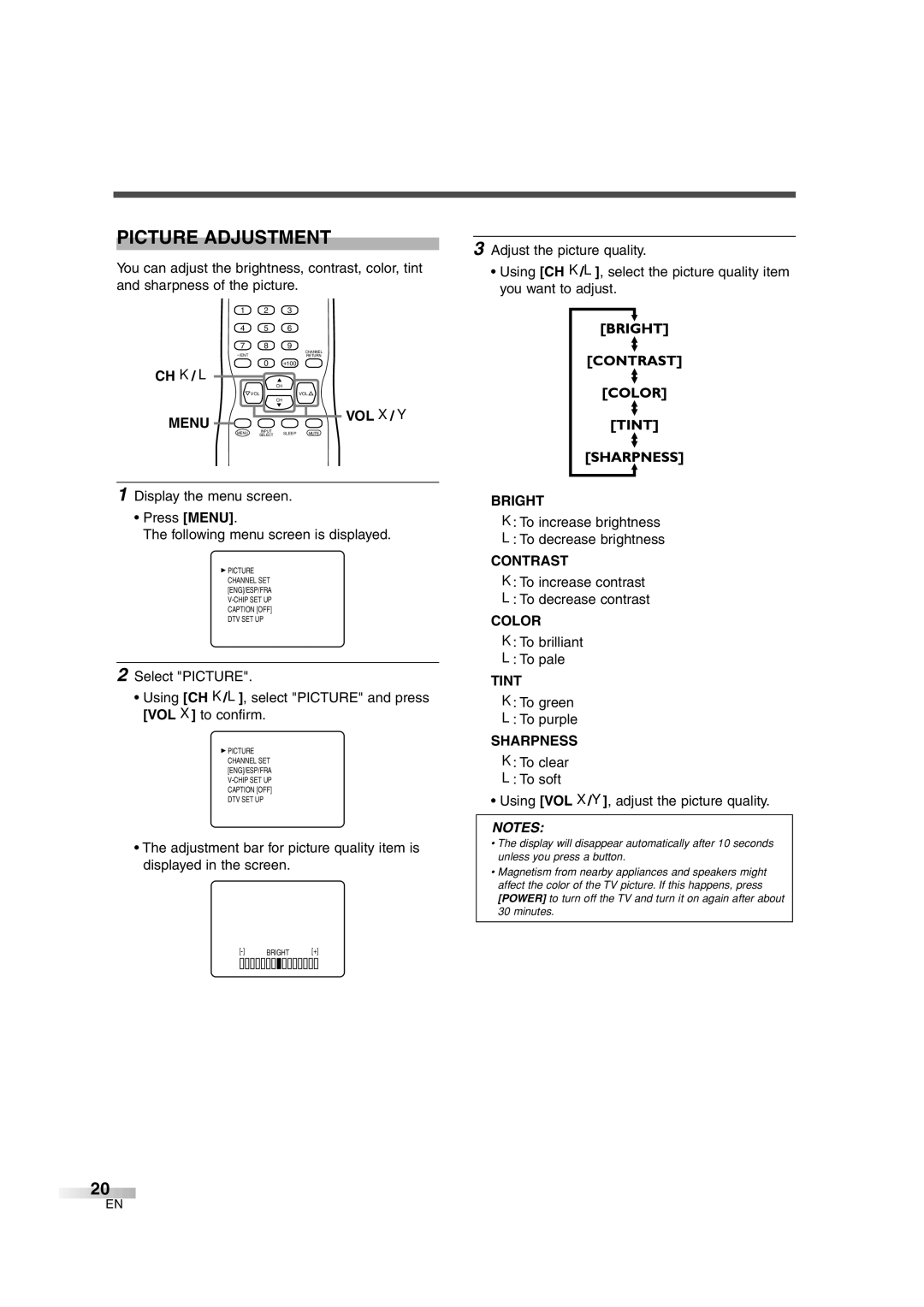 Sylvania 6427GFG owner manual Picture Adjustment 