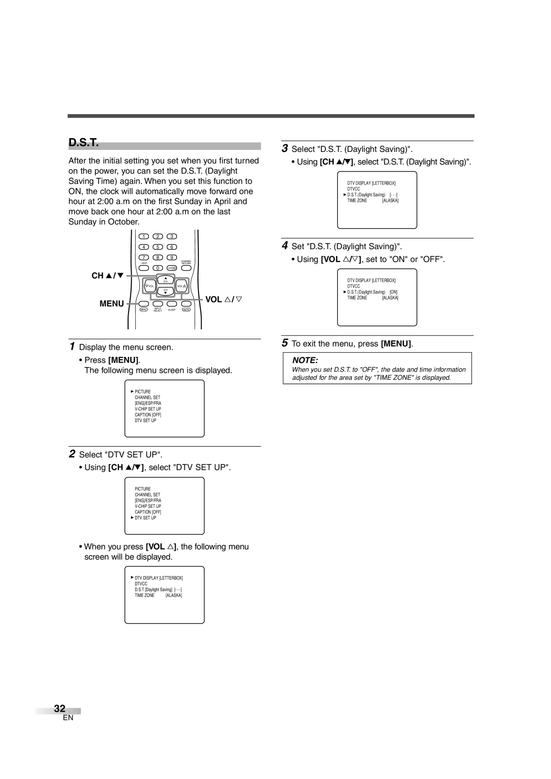 Sylvania 6427GFG owner manual Select DTV SET UP Using CH K/L, select DTV SET UP 