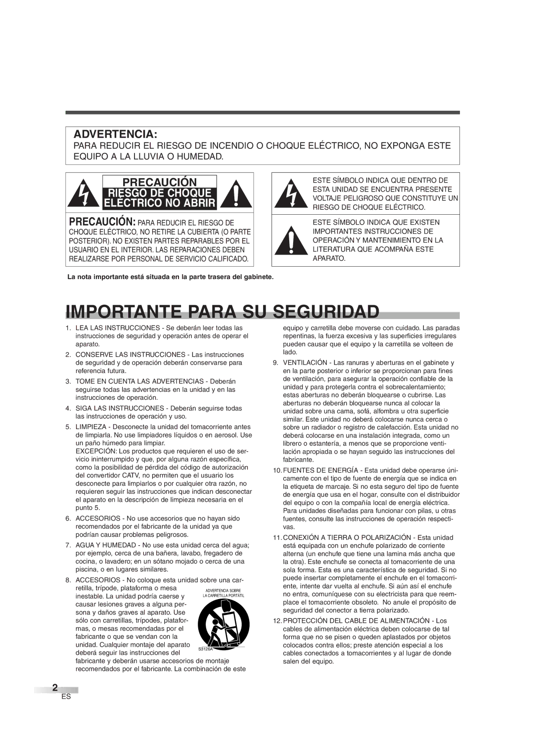 Sylvania 6427GG owner manual Importante Para SU Seguridad 