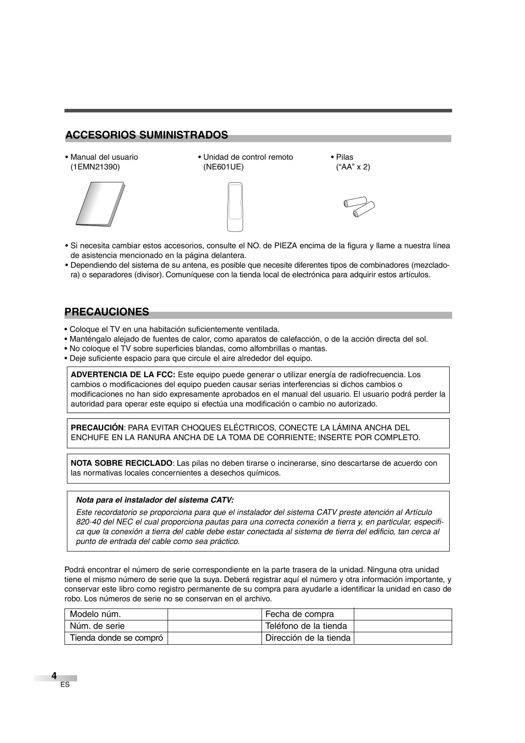 Sylvania 6427GG owner manual Accesorios Suministrados, Precauciones 