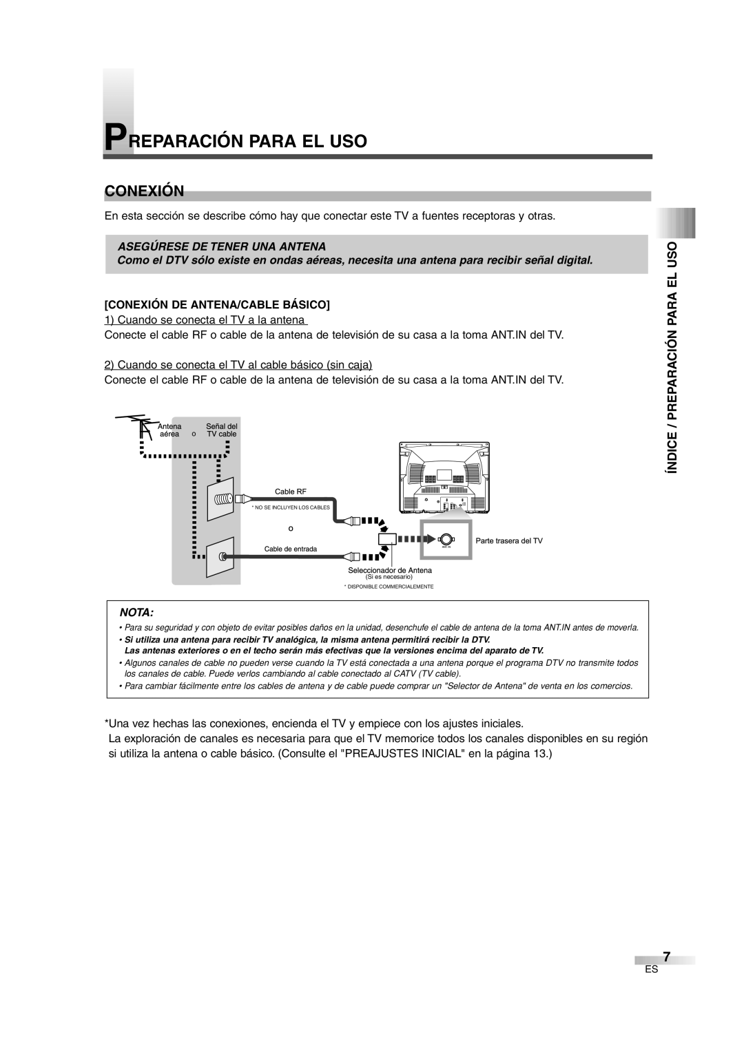 Sylvania 6427GG owner manual Índice / Preparación Para EL USO, Conexión DE ANTENA/CABLE Básico 