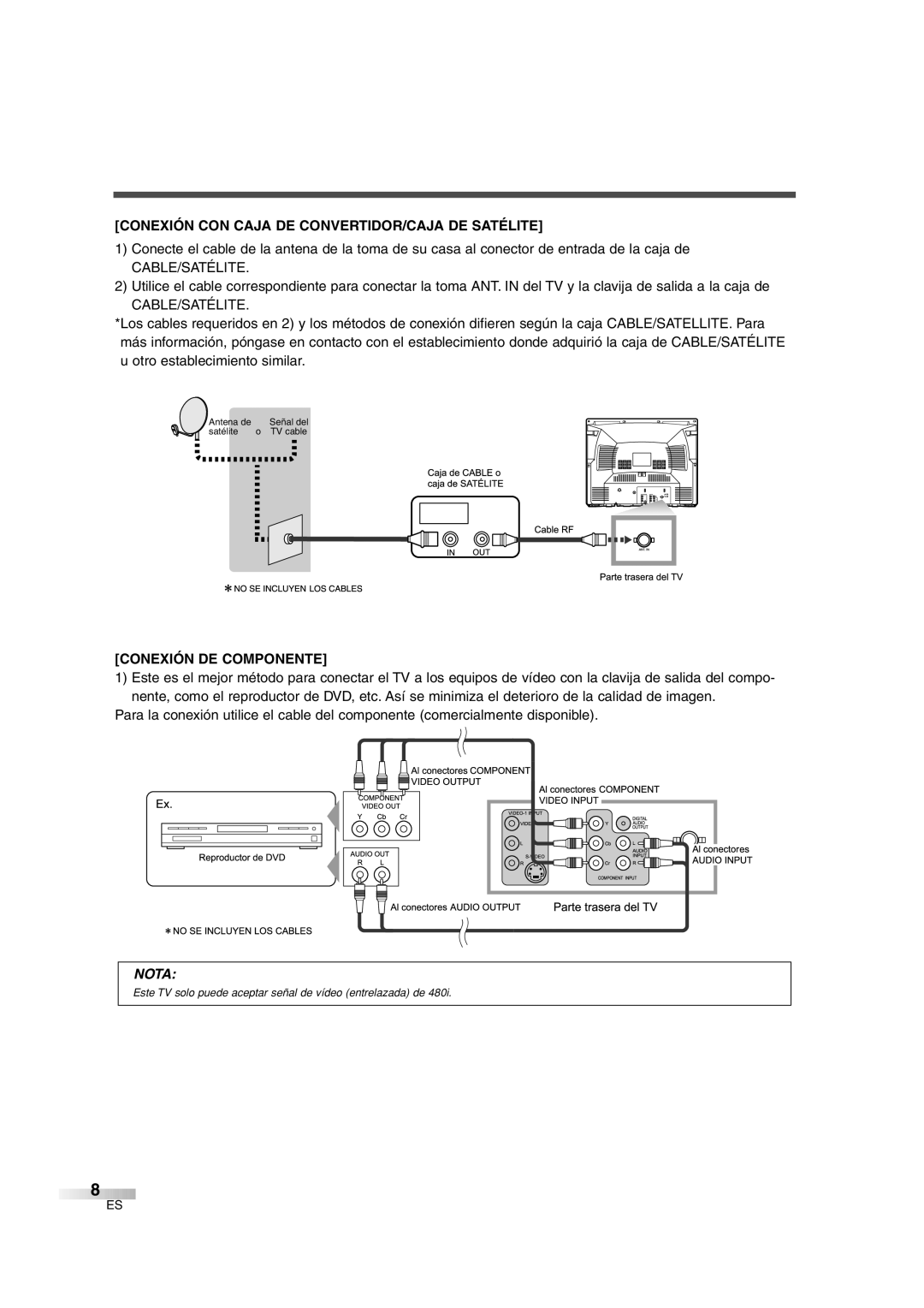 Sylvania 6427GG owner manual Conexión CON Caja DE CONVERTIDOR/CAJA DE Satélite, Cable/Satélite, Conexión DE Componente 