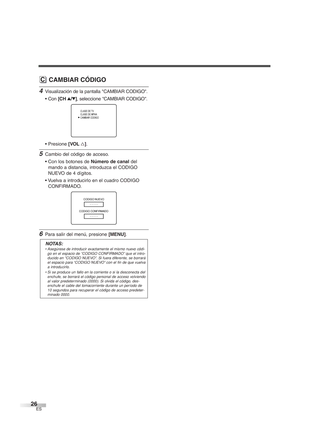 Sylvania 6427GG owner manual Cambiar Código 