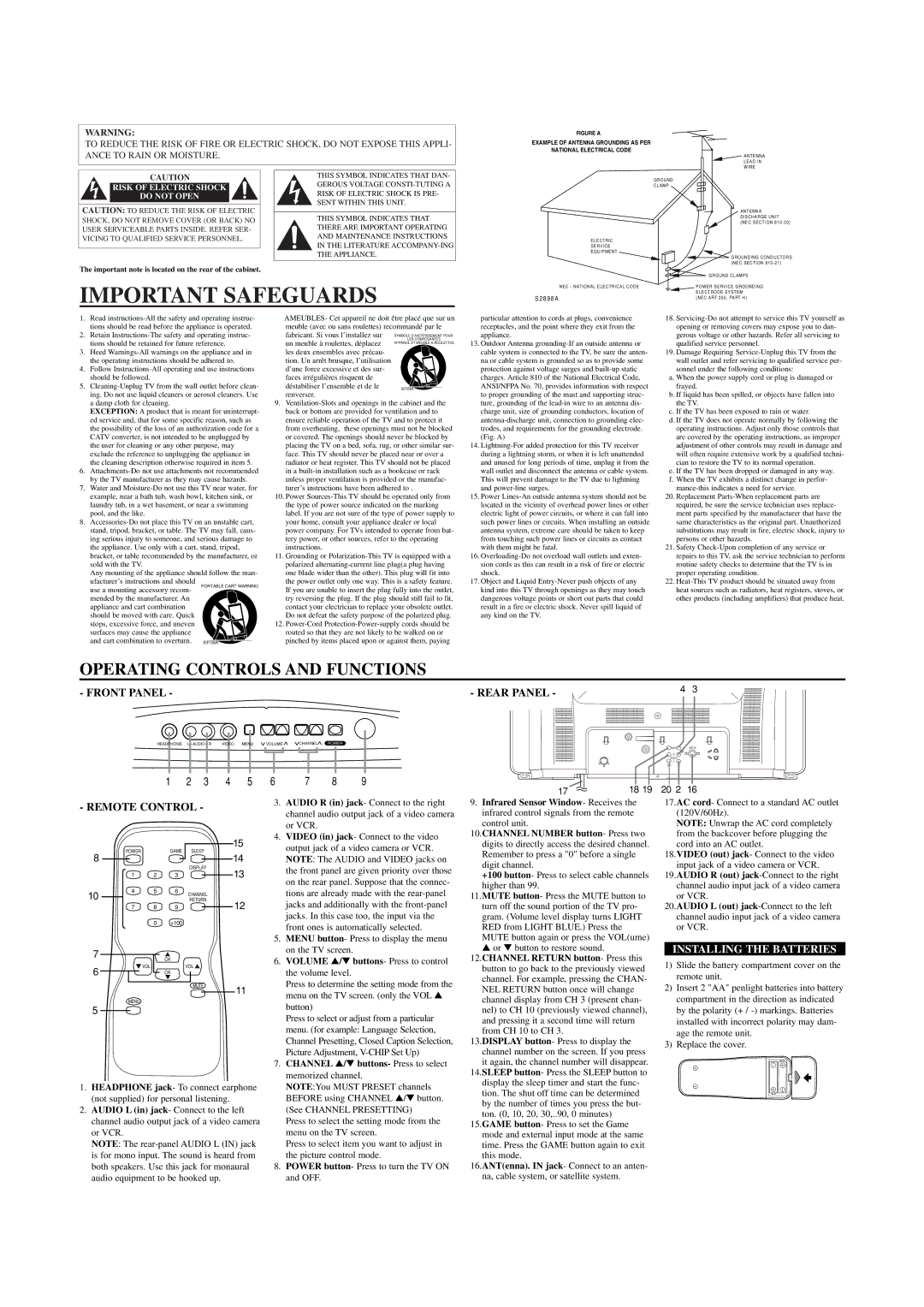 Sylvania 6427TB owner manual Important Safeguards, Operating Controls and Functions, Front Panel Rear Panel, Remote Control 