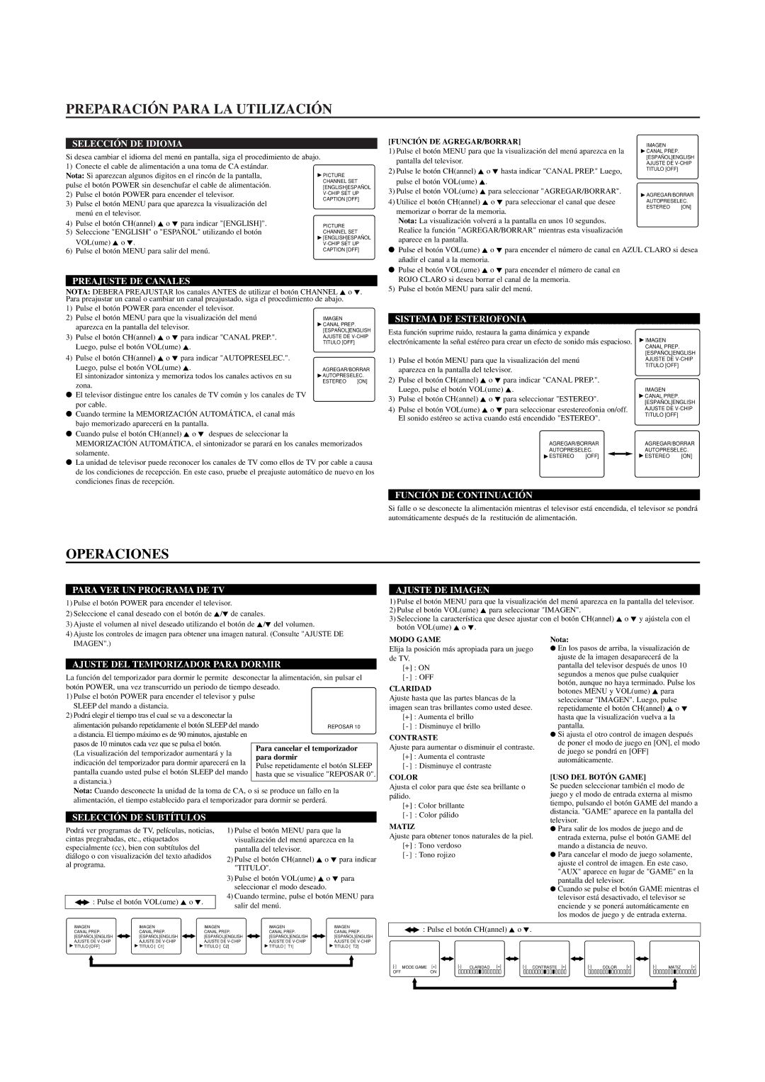 Sylvania 6427TB owner manual Preparación Para LA Utilización, Operaciones 