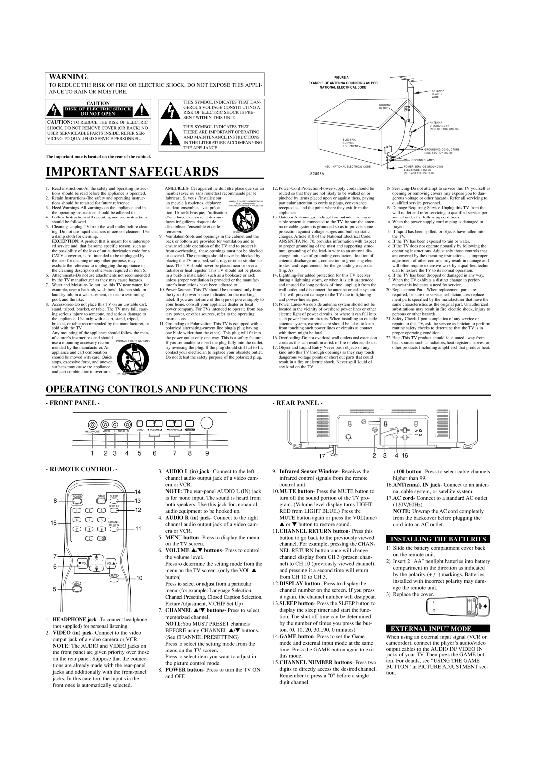 Sylvania 6427TD owner manual Installing the Batteries, External Input Mode 