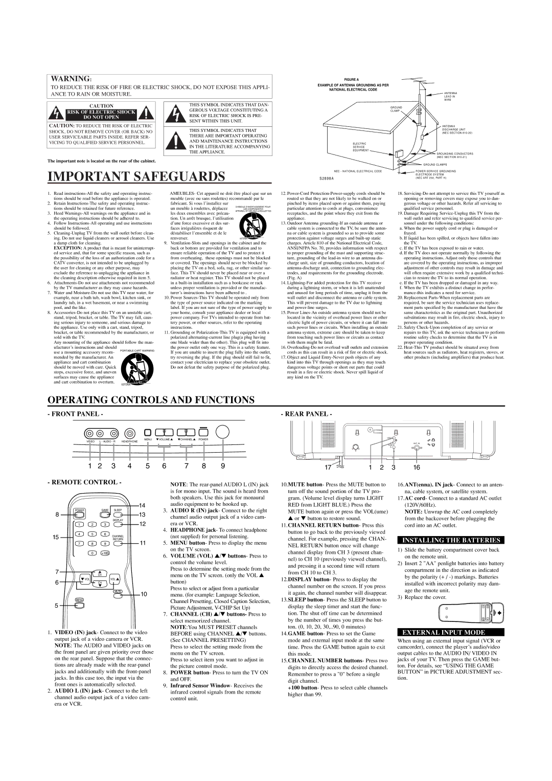 Sylvania 6427TE owner manual Installing the Batteries, External Input Mode, Volume VOL / buttons Press to 