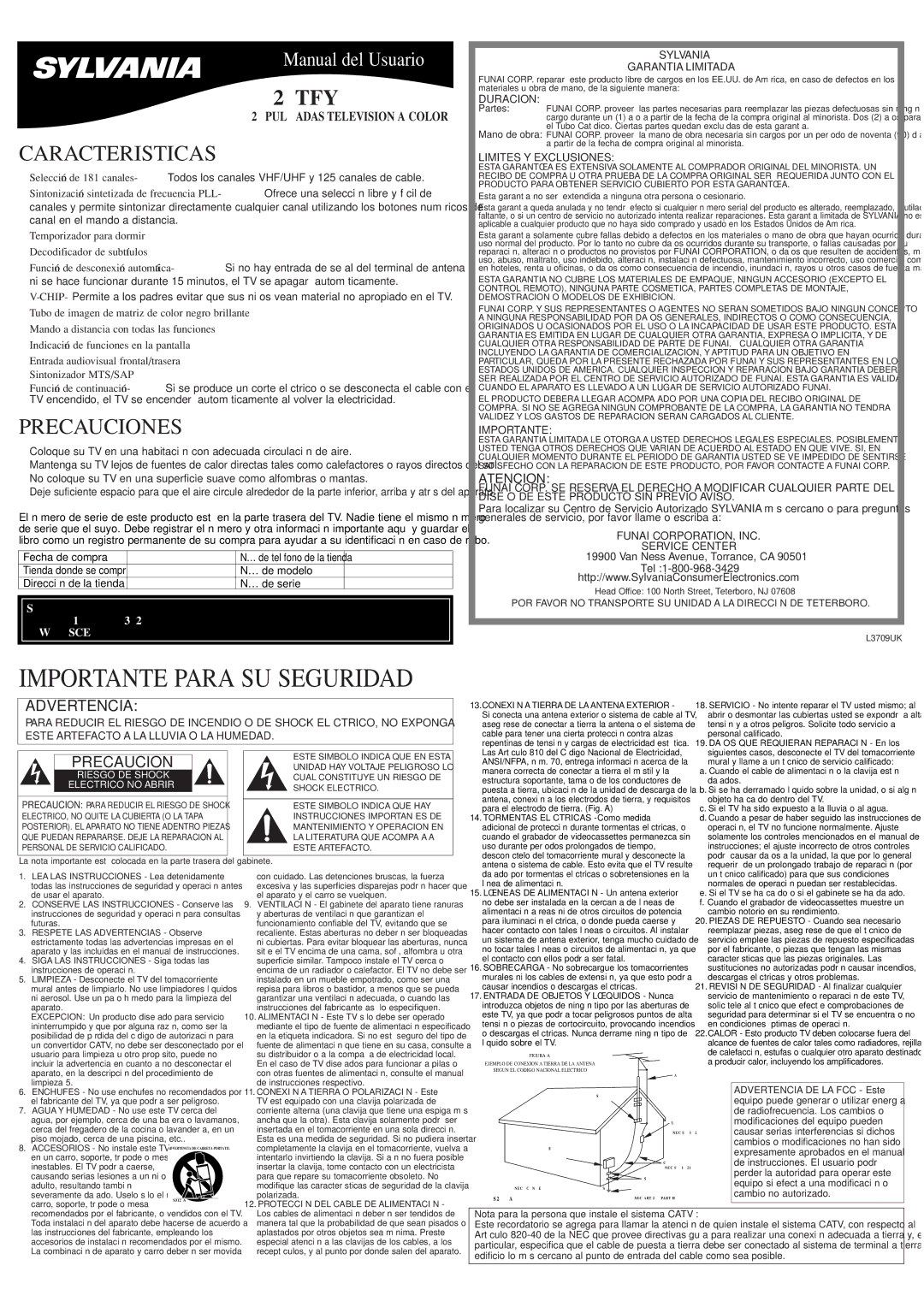 Sylvania 6427TFY owner manual Caracteristicas, Precauciones, Atencion 