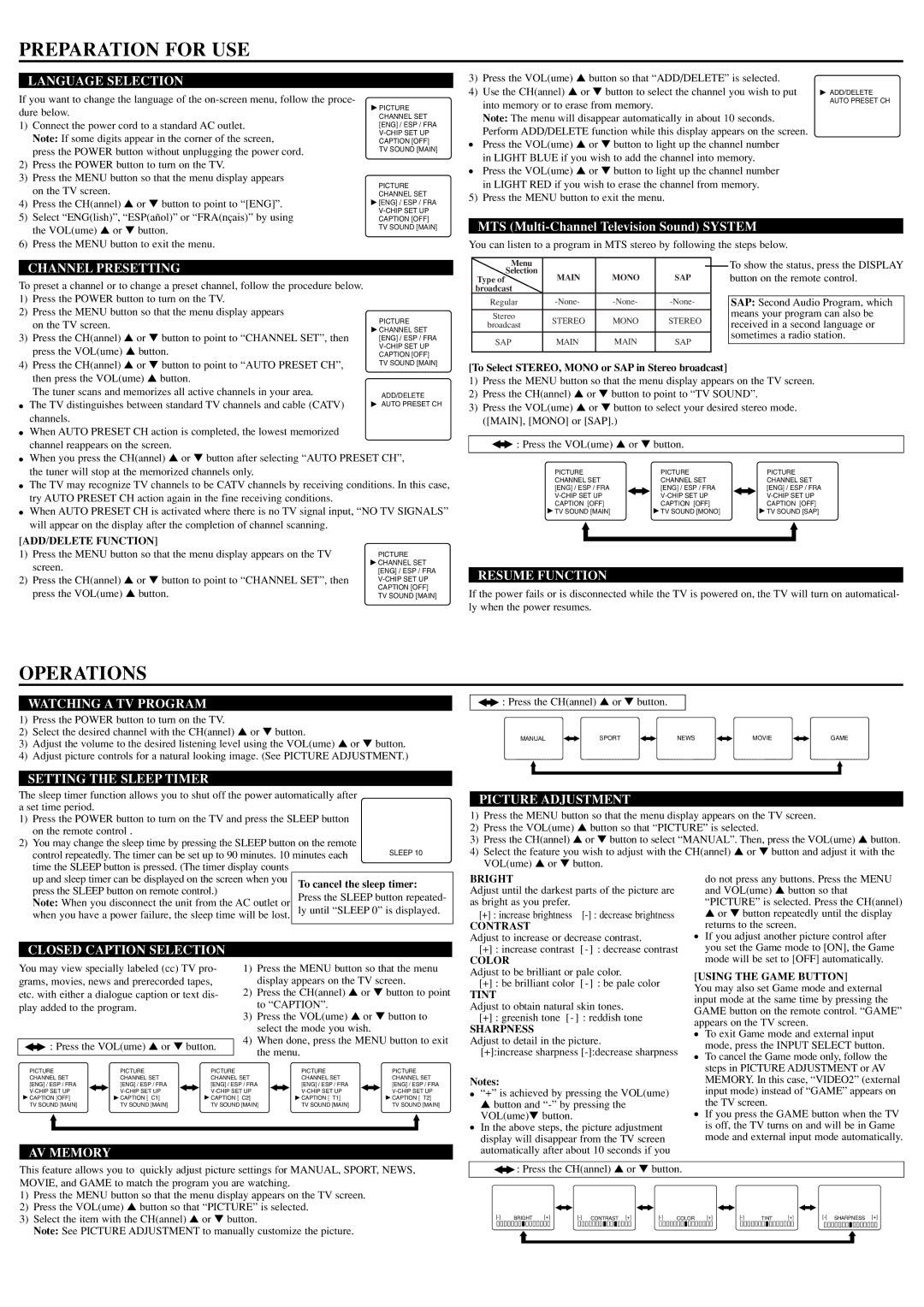 Sylvania 6432TE owner manual Preparation for USE, Operations 