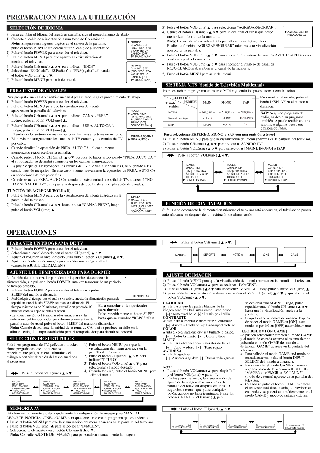 Sylvania 6432TE owner manual Preparación Para LA Utilización, Operaciones 