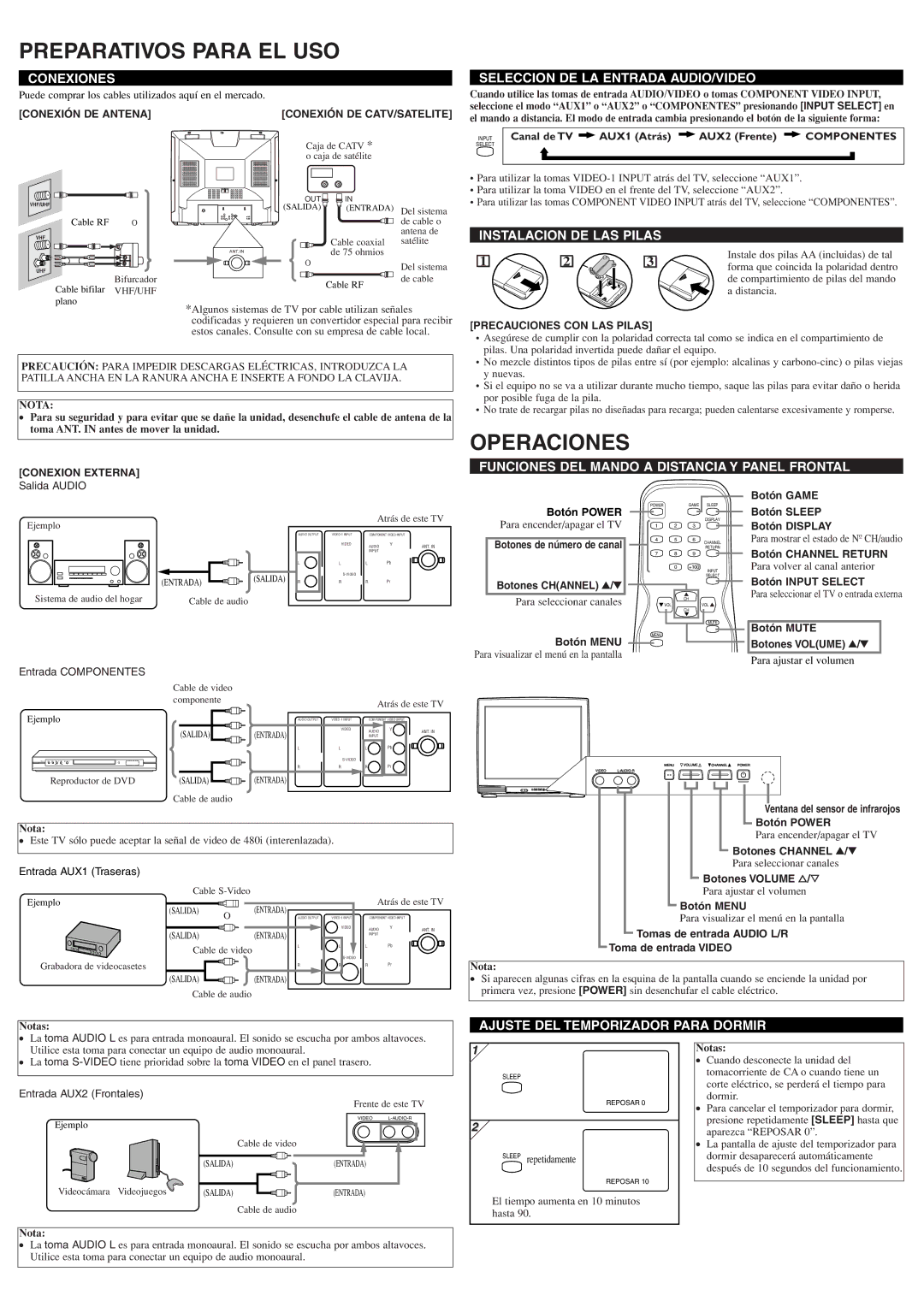 Sylvania 6432TFY owner manual Preparativos Para EL USO, Operaciones 