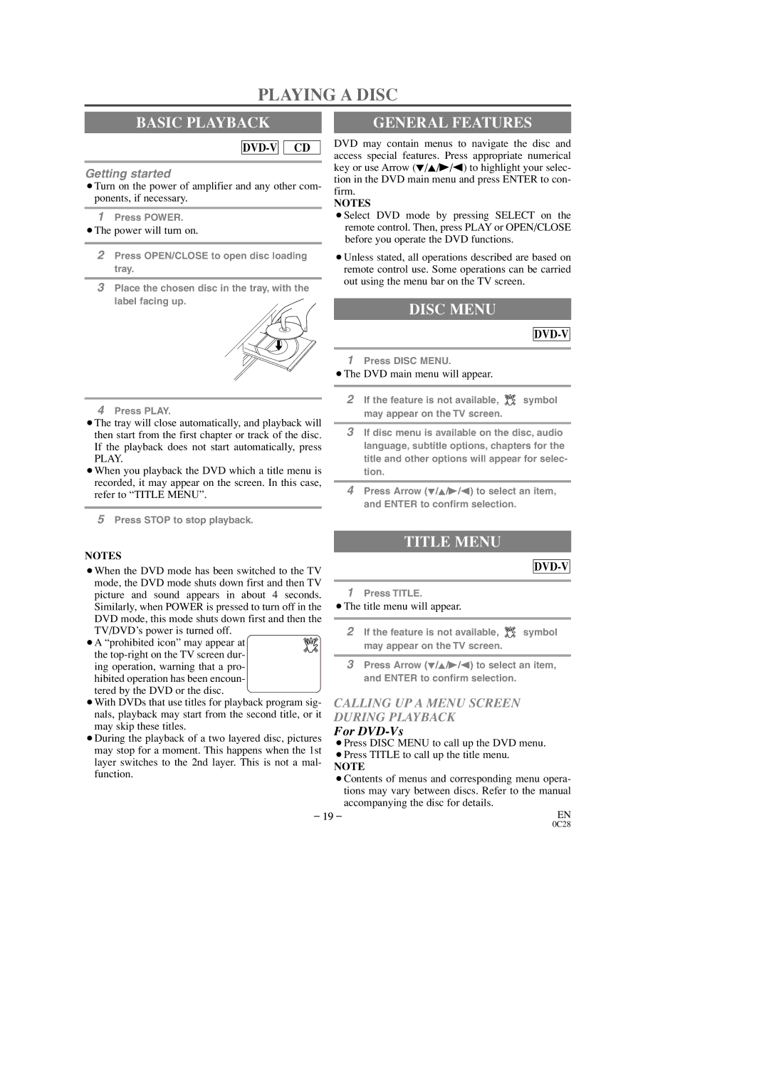 Sylvania 6509DD owner manual Playing a Disc, Basic Playback, General Features, Disc Menu, Title Menu 