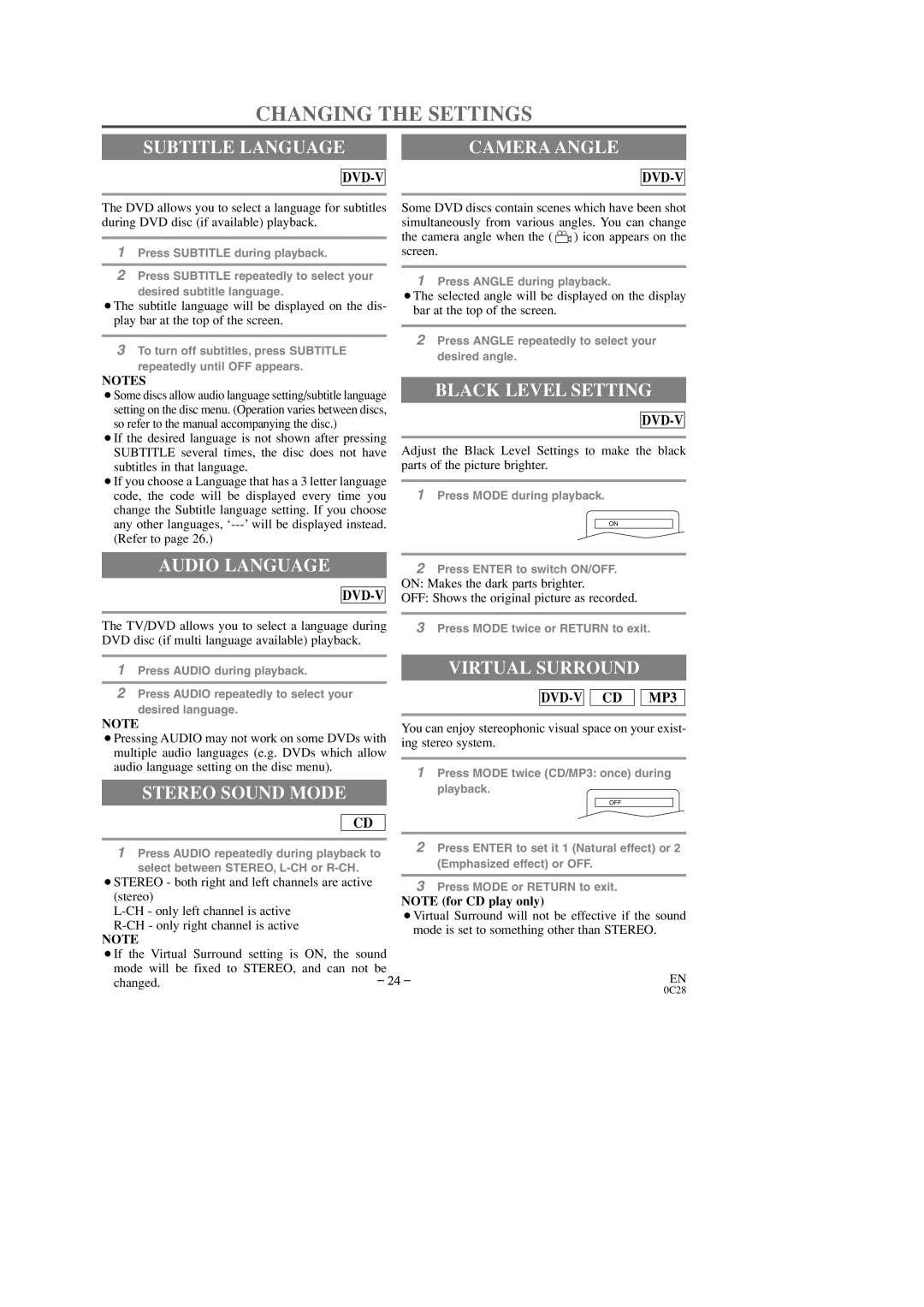 Sylvania 6509DD owner manual Changing the Settings 