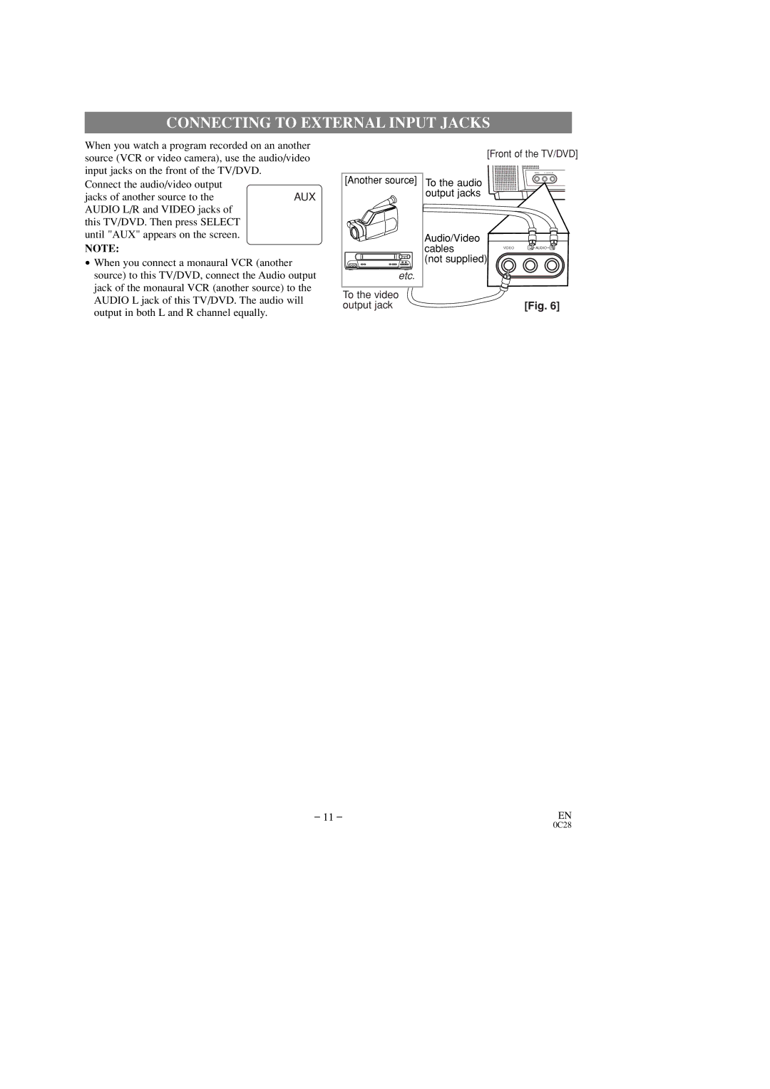 Sylvania 6513DD, 6519DD owner manual Connecting to External Input Jacks 