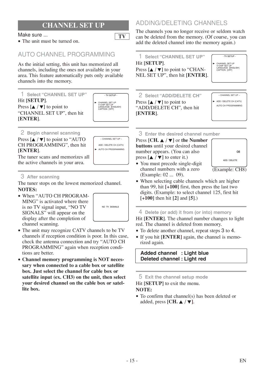 Sylvania 6513DF owner manual Channel SET UP, Auto Channel Programming, ADDING/DELETING Channels, Enter 