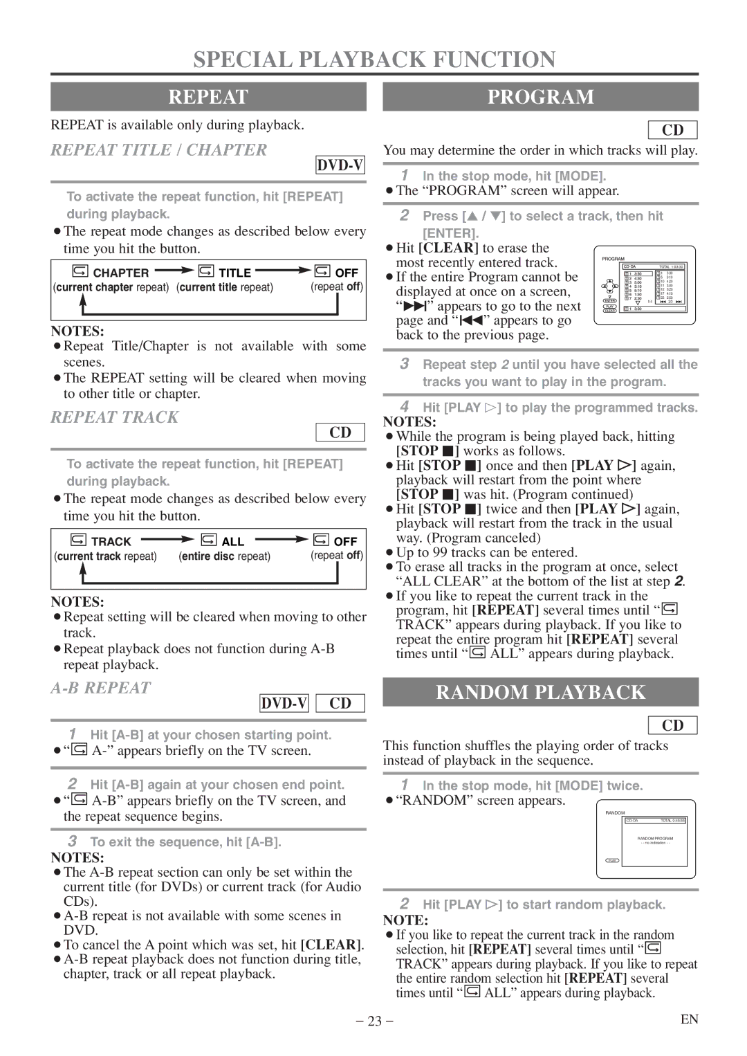 Sylvania 6513DF owner manual Special Playback Function, Repeatprogram, Random Playback 