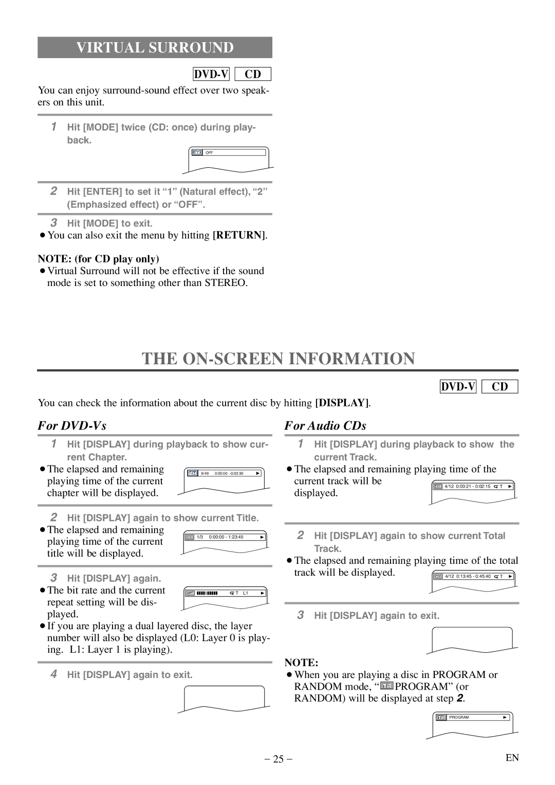 Sylvania 6513DF owner manual ON-SCREEN Information, Virtual Surround, Displayed 