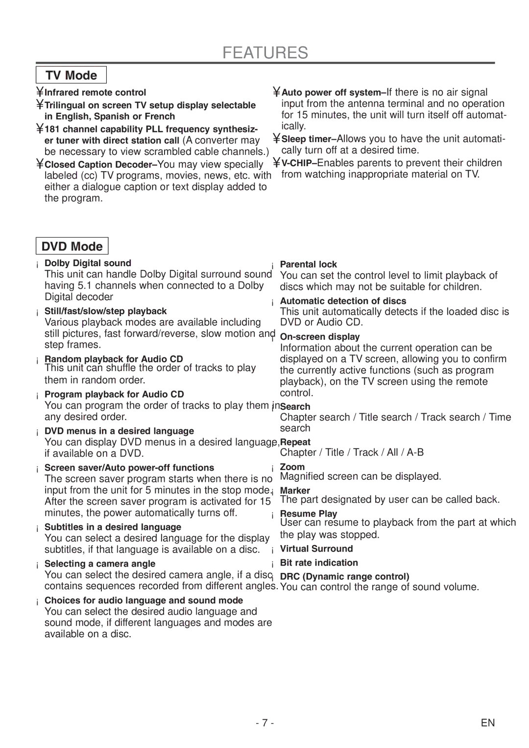 Sylvania 6513DF owner manual Features 