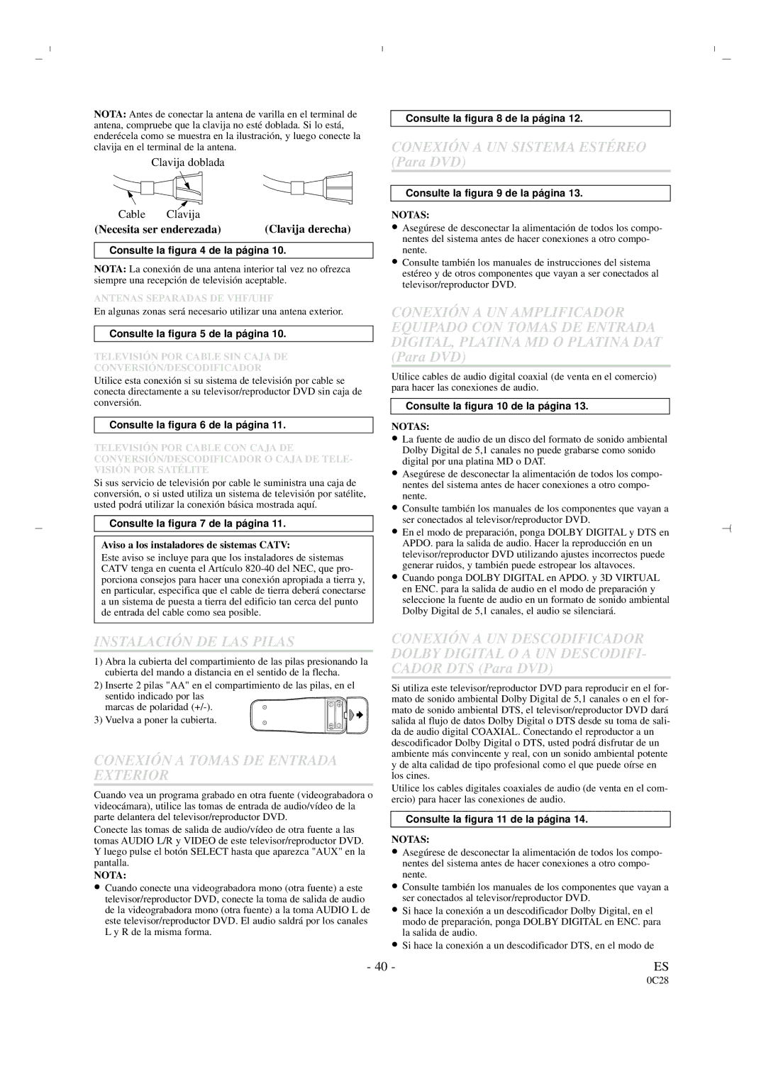 Sylvania 6519DA owner manual Conexión a Tomas DE Entrada 