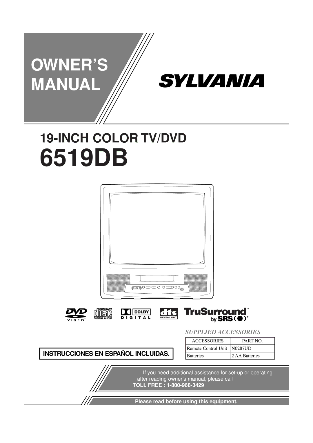 Sylvania 6519DB owner manual Supplied Accessories 