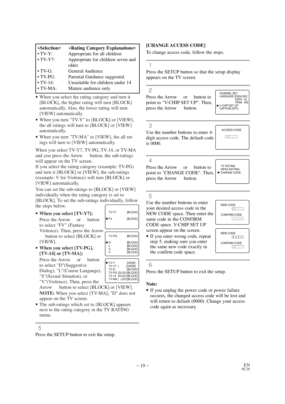 Sylvania 6519DB owner manual Change Access Code, When you select TV-Y7, When you select TV-PG, TV-14 or TV-MA 