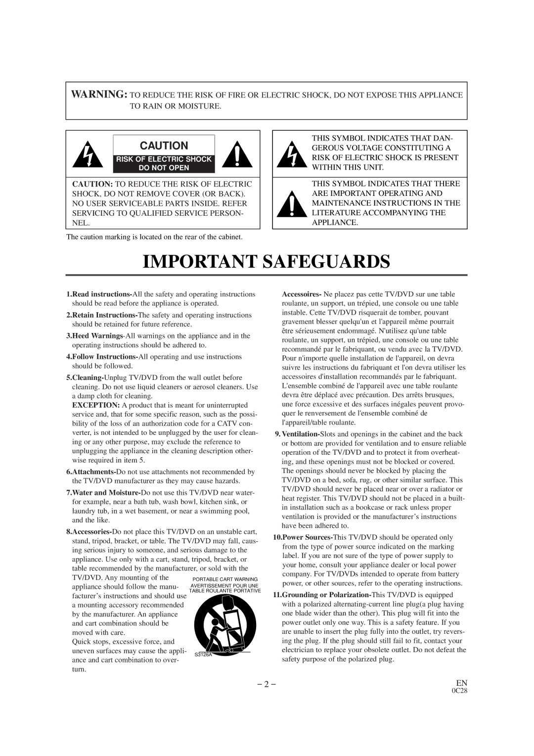 Sylvania 6519DB owner manual Important Safeguards 