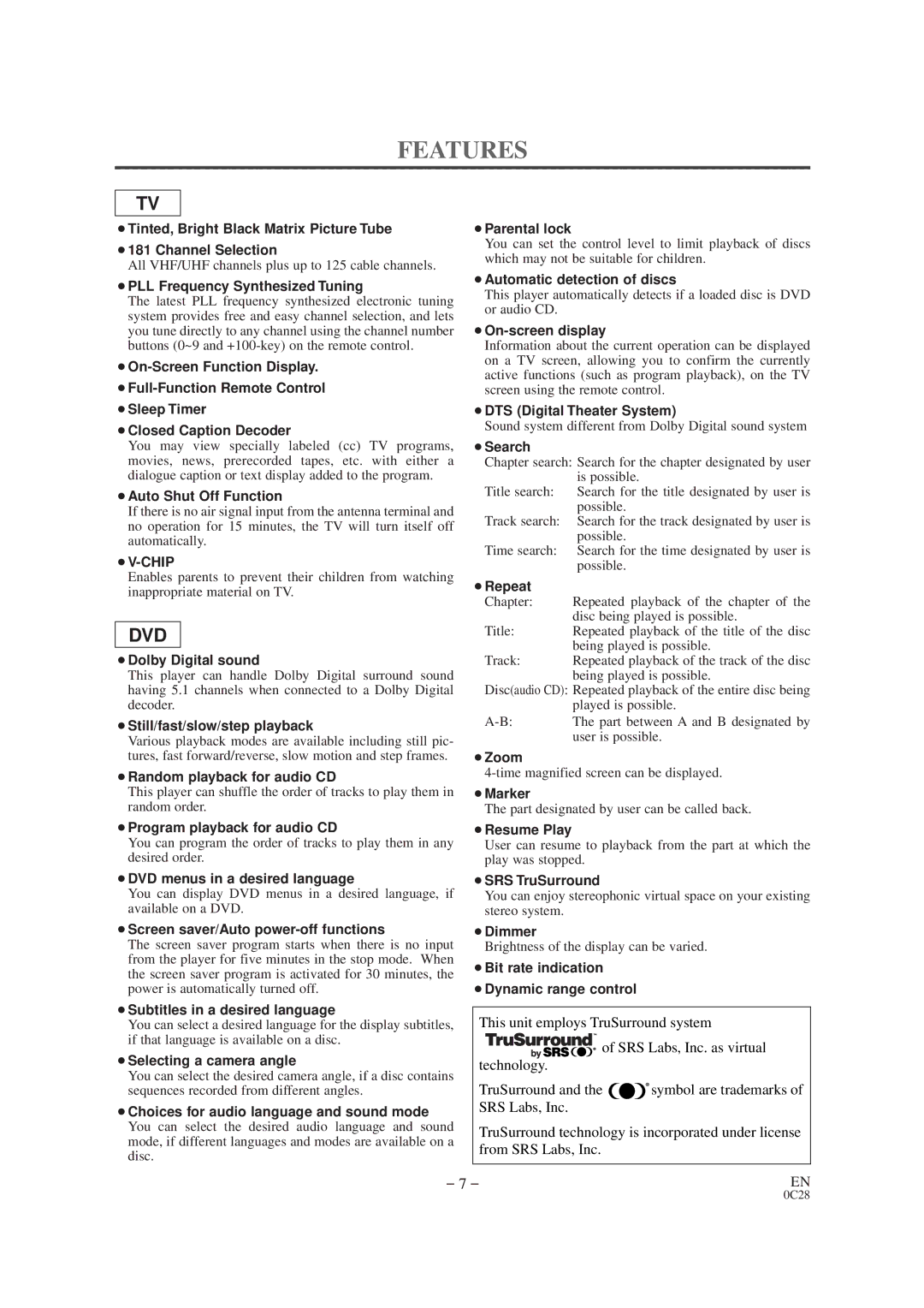 Sylvania 6519DB owner manual Features 