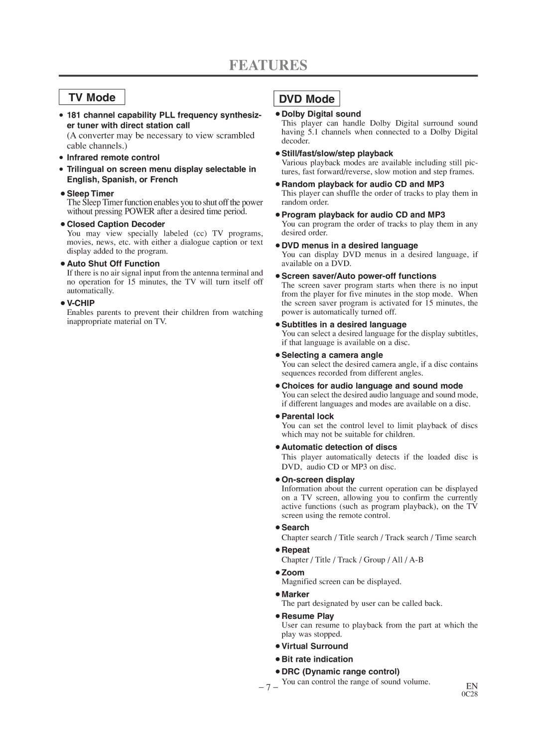 Sylvania 6519VD owner manual Features, Converter may be necessary to view scrambled, Cable channels 