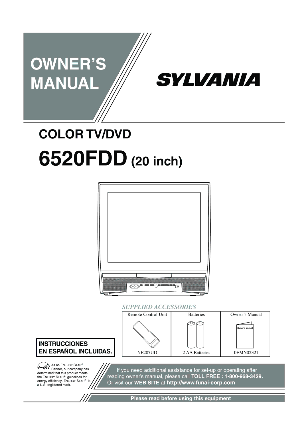 Sylvania 6520FDD owner manual OWNER’S Manual, Supplied Accessories 