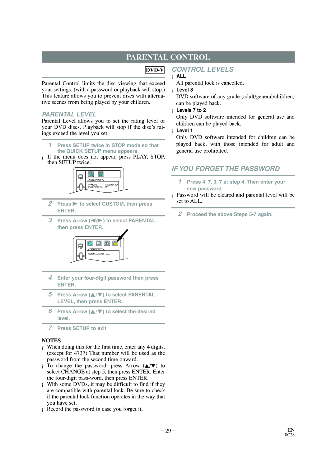 Sylvania 6520FDD owner manual Parental Control, All parental lock is cancelled 