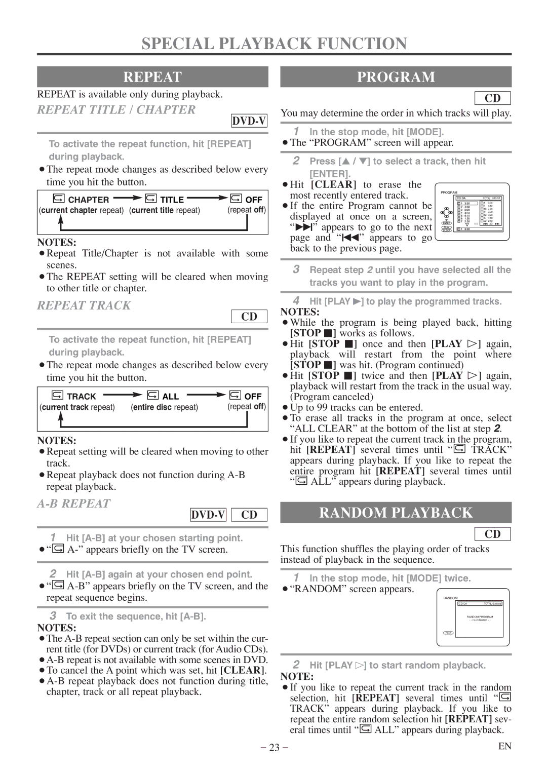 Sylvania 6520FDF owner manual Special Playback Function, Repeatprogram, Random Playback 