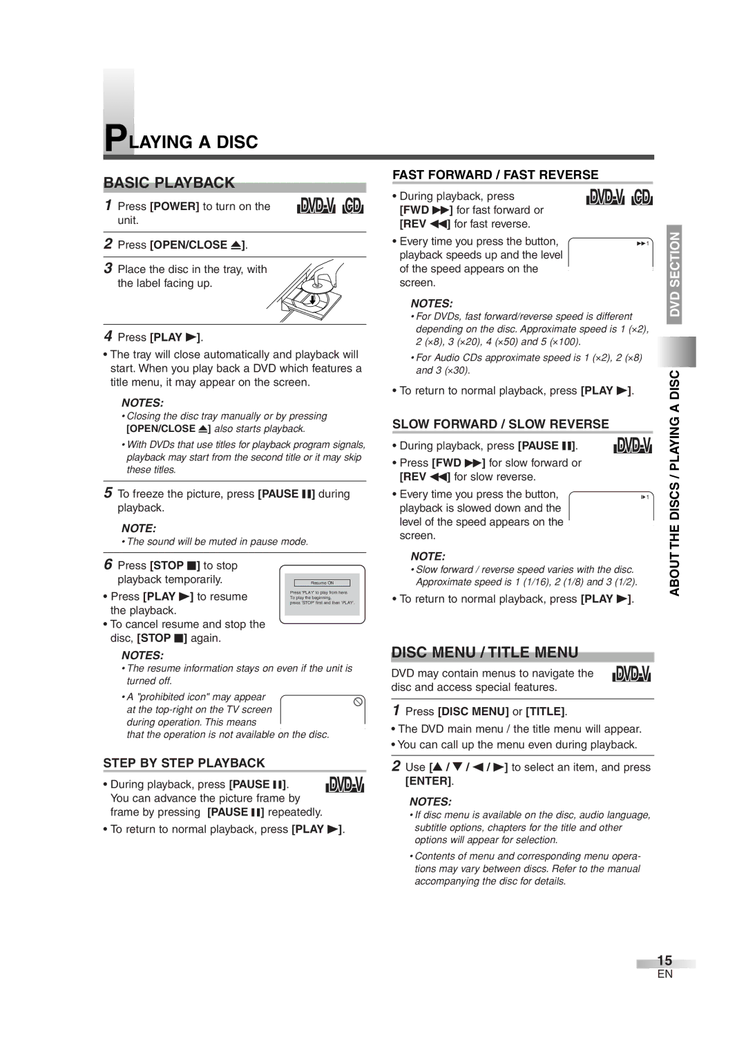 Sylvania 6520FDG owner manual Playing a Disc, Basic Playback, Disc Menu / Title Menu 