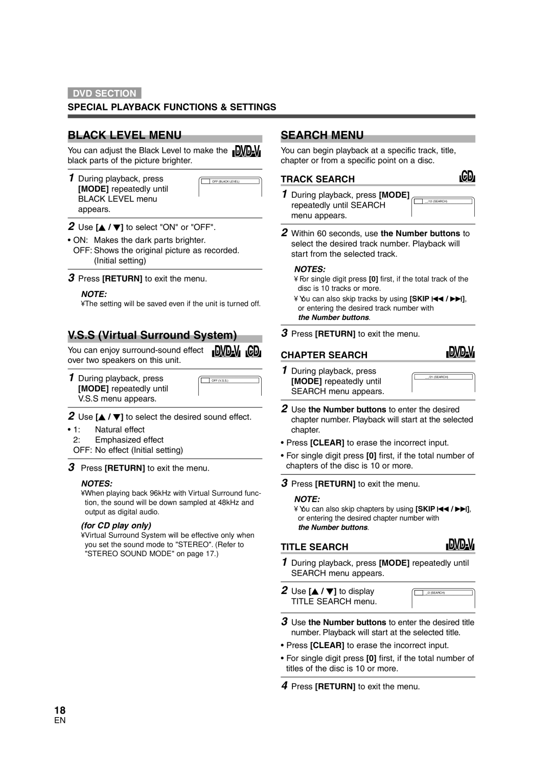 Sylvania 6520FDG owner manual Black Level Menu, Search Menu 