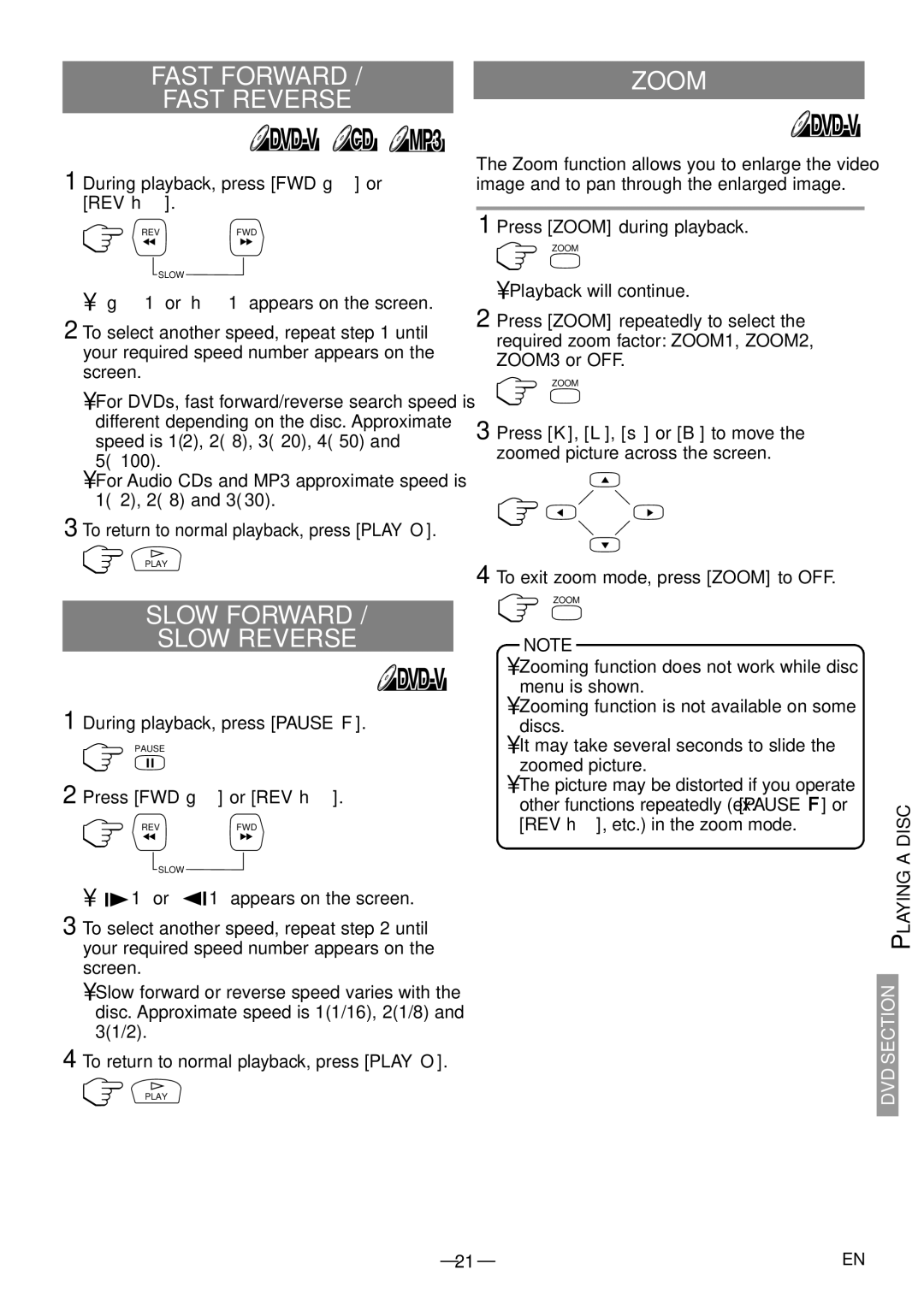 Sylvania 6615LDF manual Slow Forward Slow Reverse, Press FWD g or REV h, Playing a Disc 