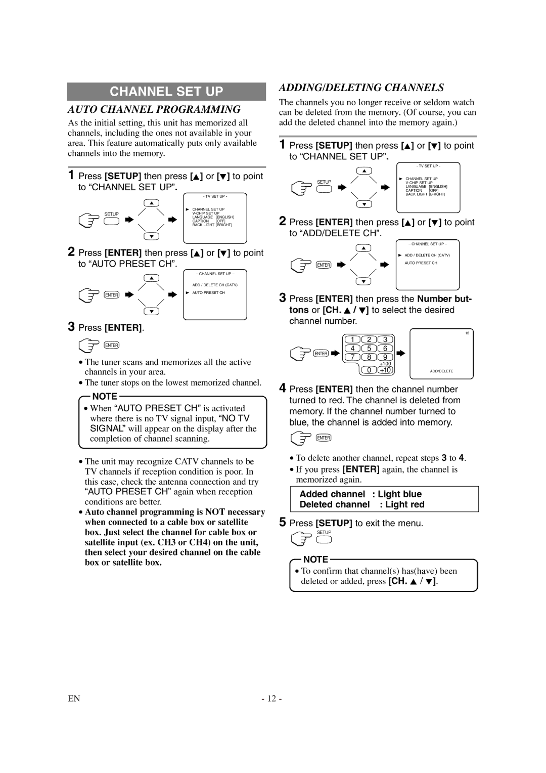 Sylvania 6615LDG owner manual Channel SET UP, Auto Channel Programming, ADDING/DELETING Channels 