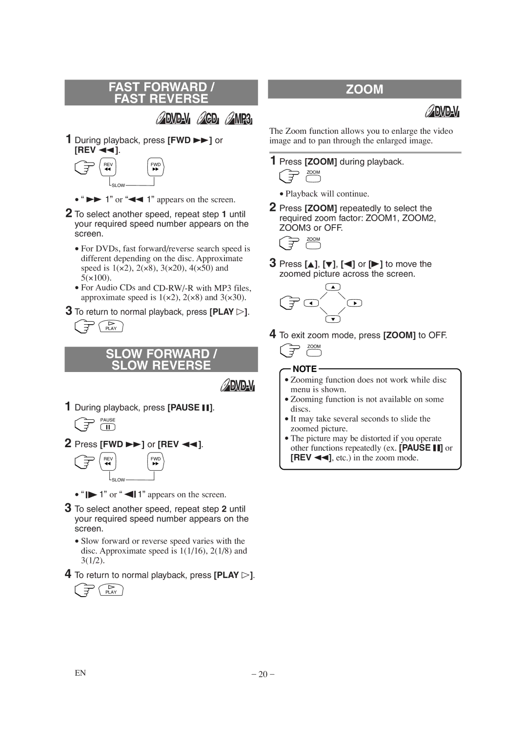 Sylvania 6615LDG owner manual Slow Forward Slow Reverse, During playback, press FWD g or REV h, Press FWD g or REV h 