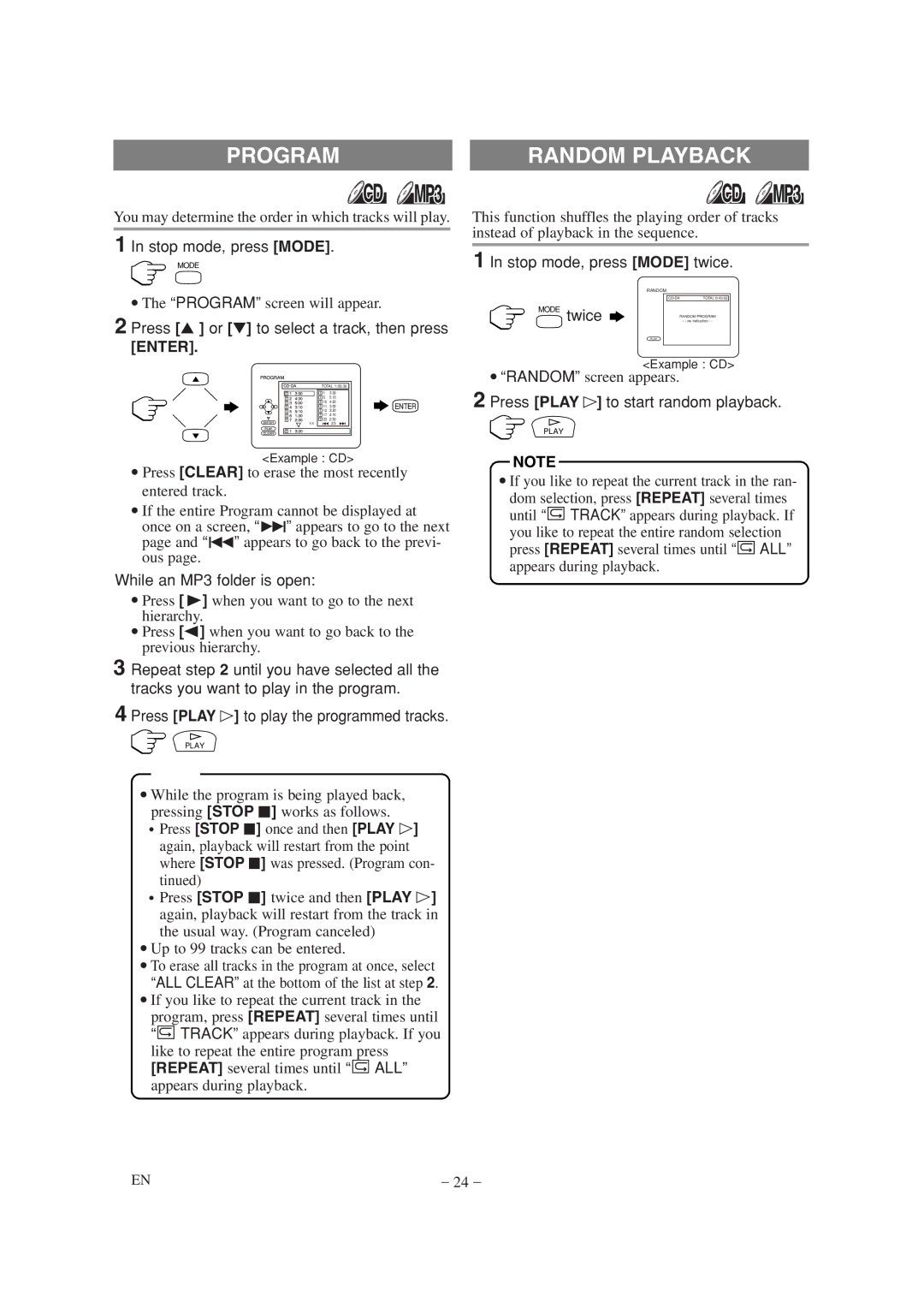 Sylvania 6615LDG owner manual Program Random Playback, Enter 