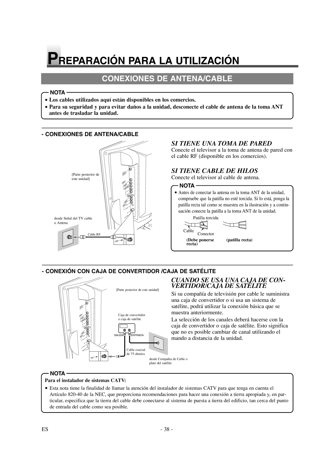 Sylvania 6615LDG owner manual Preparación Para LA Utilización, Conexiones DE ANTENA/CABLE, SI Tiene UNA Toma DE Pared 