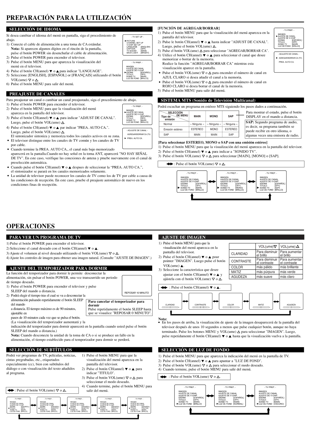 Sylvania 6615LE owner manual Preparación Para LA Utilización, Operaciones 