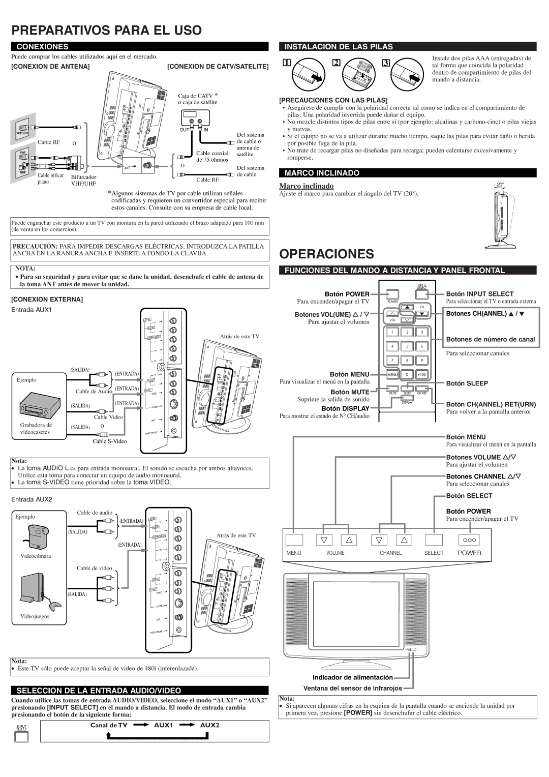 Sylvania 6615LF owner manual Preparativos Para EL USO, Operaciones 